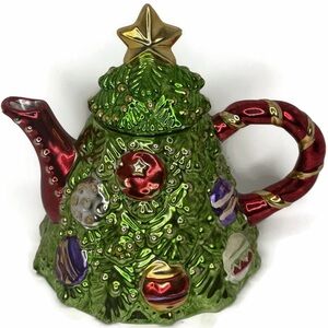 Vintage Allure 1998 Ceramic Metallic Glazed Christmas Tree Teapot